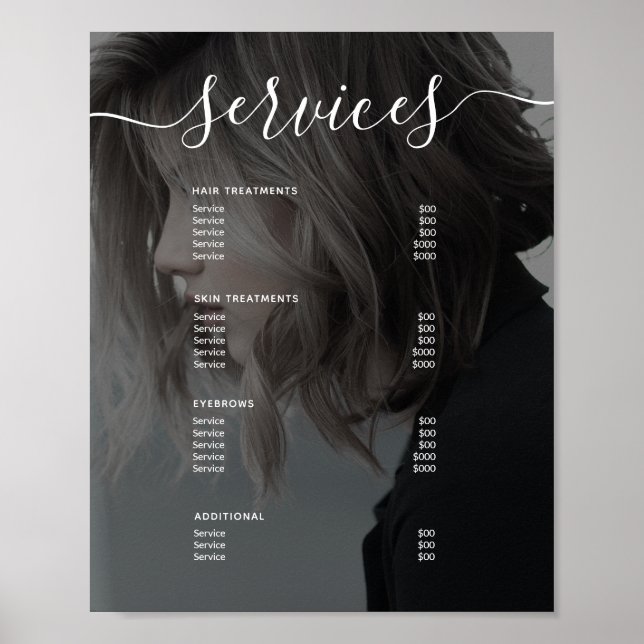 Modern Photo Simple Salon Service Menu Price List  Poster (Front)