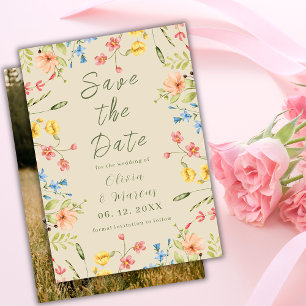 Modern Photo Simple Wildflowers Beige Save The Date