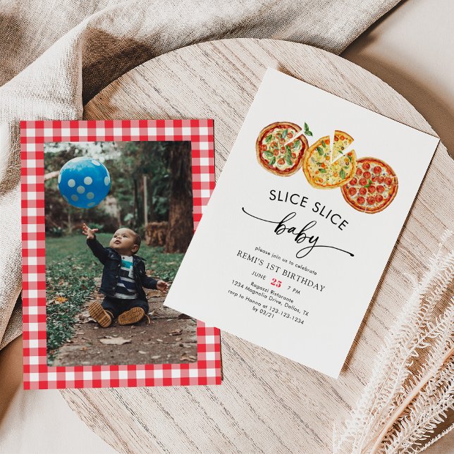 Modern Photo Slice Slice Baby Pizza First Birthday Invitation (Creator Uploaded)