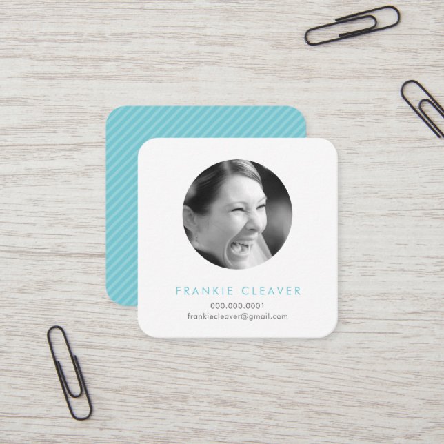 MODERN PHOTO SPOT headshot simple circle aqua blue Square Business Card (Front/Back In Situ)