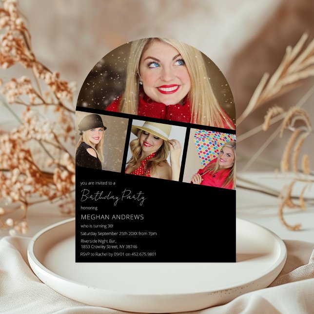 Modern Photo Strip Collage Arched Birthday Party Invitation (Creator Uploaded)
