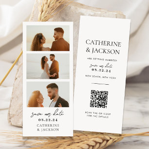 Modern Photo Strip  Qr Code Wedding Save the Date