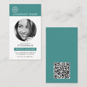Modern Photo Teal Aqua QR Code Business Card