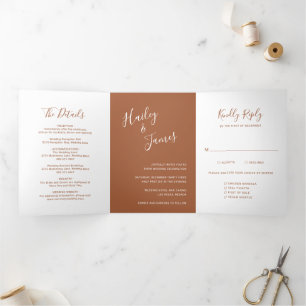 Modern Photo Terracotta Simple Elegant Wedding Tri-Fold Invitation
