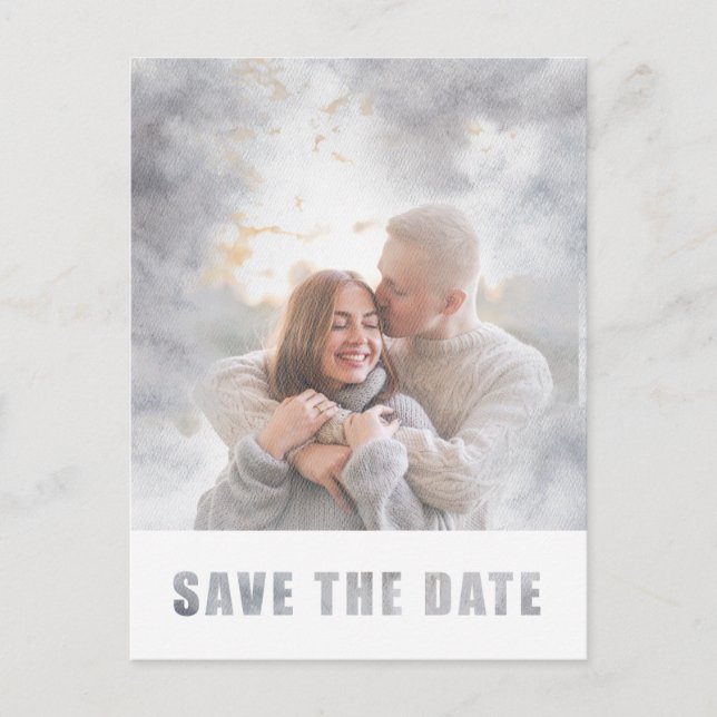 Modern Photo Text Overlay Wedding Save the Date  Announcement Postcard (Front)