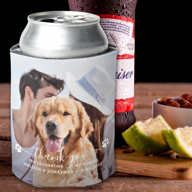 Modern Photo Thank You Dog Lover Pet Wedding Can Cooler (Creator Uploaded)
