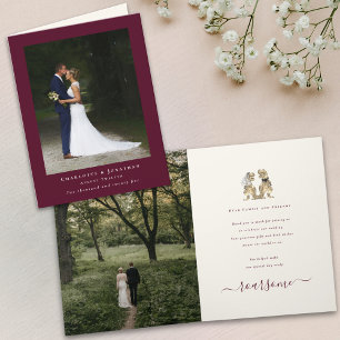 Modern Photo Thanks Dinosaur Wedding Burgundy Thank You Card