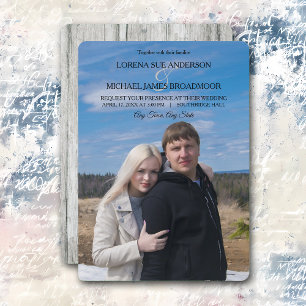 Modern Photo Top Text Vertical Wedding Invitation