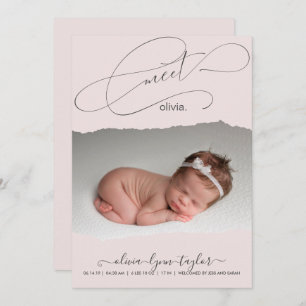 Modern Photo Torn Paper Frame Birth Announcement
