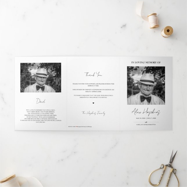 Modern Photo Tri-Fold Funeral Memorial Program (Outside)