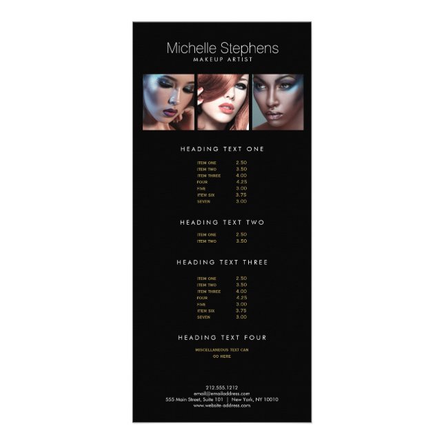 Modern Photo Trio for Makeup Artists Black Rack Card (Front)
