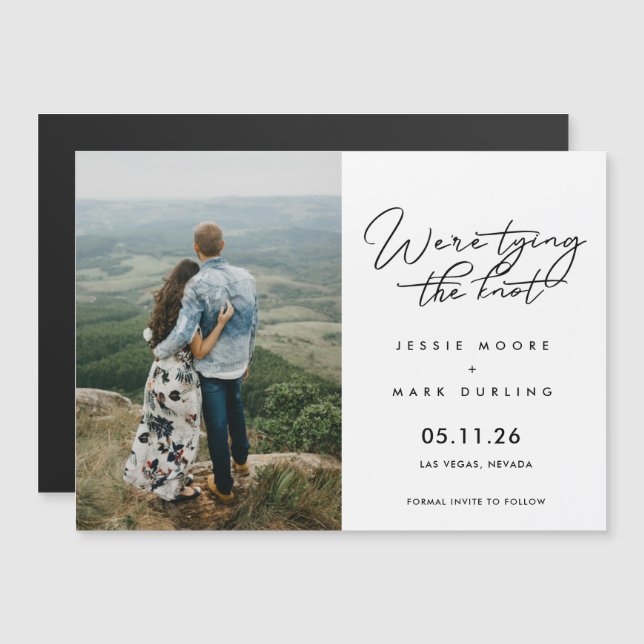 Modern Photo Tying the Knot Wedding Save the Date (Front/Back)