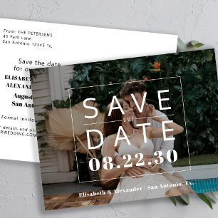 Modern photo typography black and white wedding announcement postcard