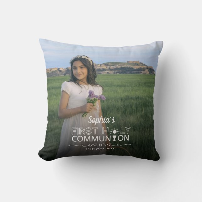 Modern Photo Typography First Holy Communion Cushion (Front)