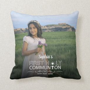 Modern Photo Typography First Holy Communion Cushion
