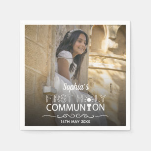 Modern Photo Typography First Holy Communion Napkin