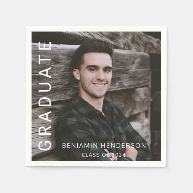 Modern Photo Typography Graduation  Napkin (Front)