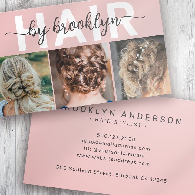 Modern Photo Typography Hair Stylist Business Card (Creator Uploaded)