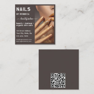 Modern Photo Typography Nail Artist QR Code Square Business Card