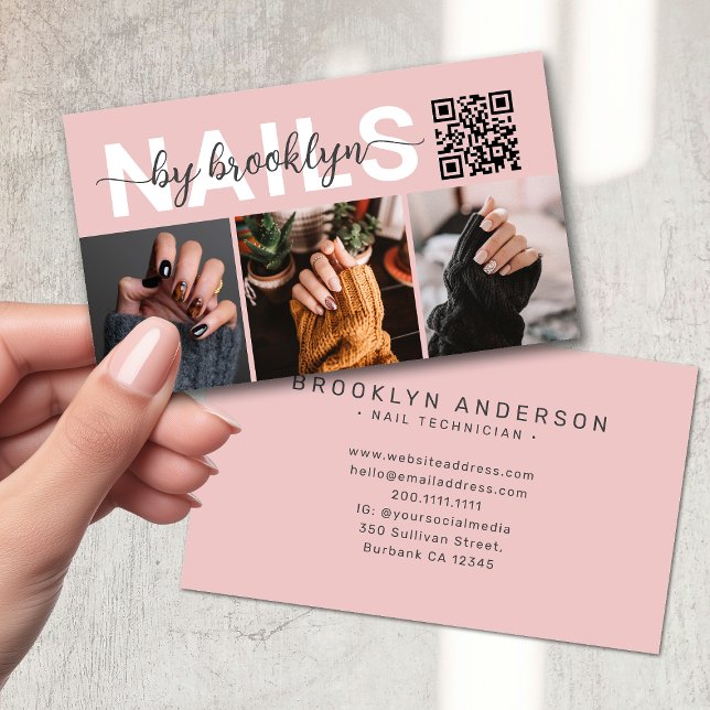 Modern Photo Typography QR Code Nail Artist Business Card (Creator Uploaded)