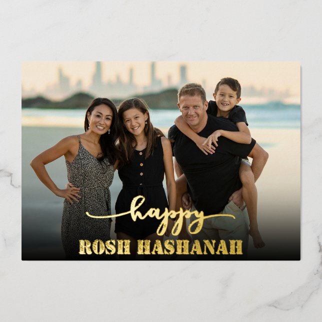 Modern Photo Typography Rosh Hashanah New Year Foil Holiday Card (Front)