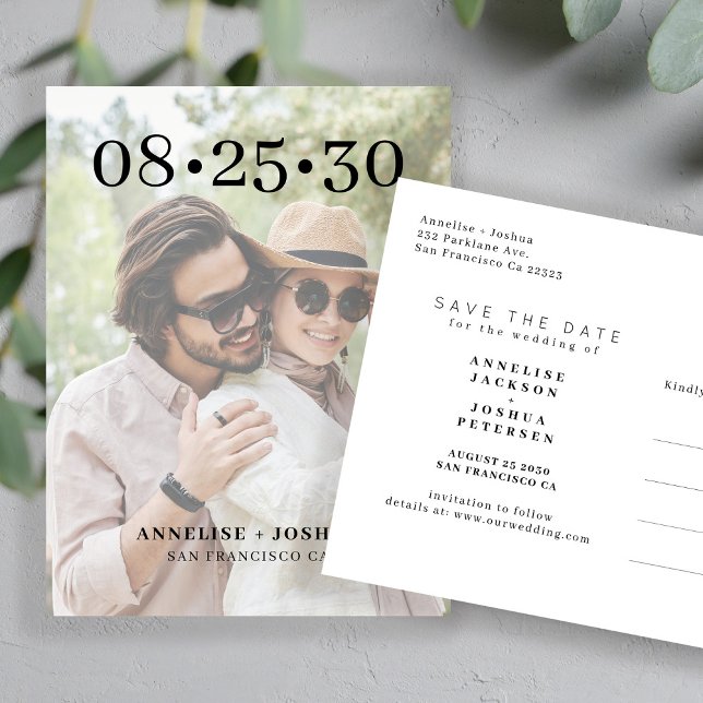 Modern photo typography wedding save the date announcement postcard (Creator Uploaded)