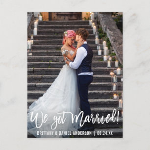 Modern Photo We Got Married Brush Script Postcard