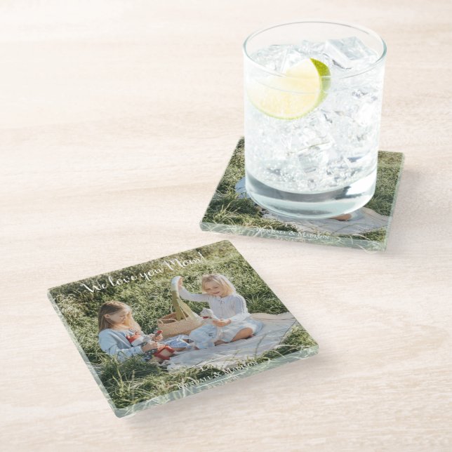 Modern Photo We Love you Mum Glass Coaster (Angled)