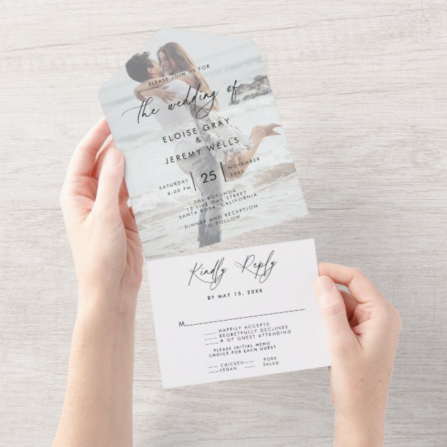 Modern Photo Wedding All in One Invitation (Tearaway)