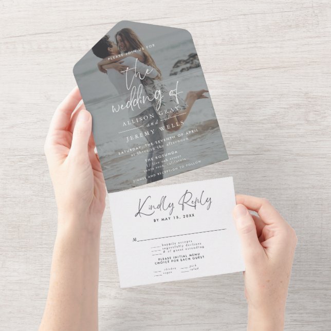 Modern Photo Wedding All in One Invitation (Tearaway)