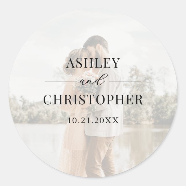 Modern Photo Wedding Classic Round Sticker (Front)