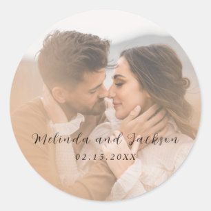 Modern Photo Wedding Classic Round Sticker