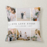 Modern Photo Wedding Cushion<br><div class="desc">Modern Photo Wedding Throw Pillow. This stylish and modern wedding throw pillow features a collage of 6 wedding photos and the saying 'our love story' (that can easily be changed to a personal saying, if you choose) in a trendy typewriter typography font on a white background. Easily personalise this chic...</div>