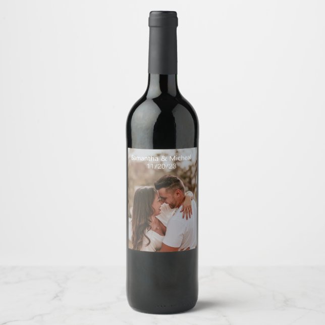 Modern Photo Wedding Engagement Gift Favour  Wine Label (Front)