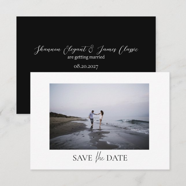 Modern Photo Wedding Flat Save The Date Card (Front/Back)