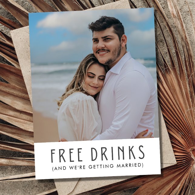 Modern Photo Wedding Free Drinks Save the Date  Announcement Postcard (Modern Photo Wedding Free Drinks Save the Date Postcard)