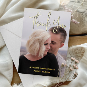 Modern Photo Wedding Gold Foil Thank You Card
