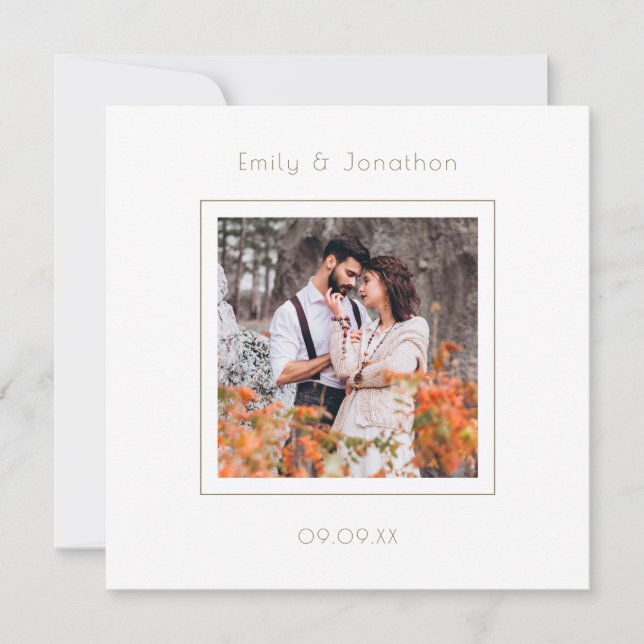 Modern Photo Wedding Gold Writing Save the Date (Front)