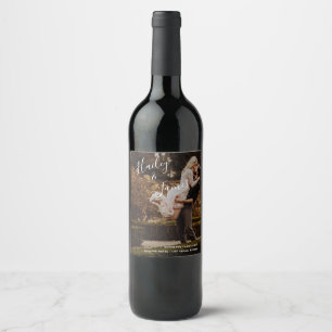 Modern Photo Wedding Handwritten Script Overlay Wine Label