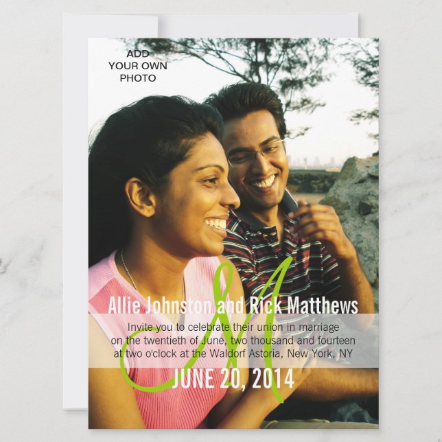Modern Photo Wedding Invitations Monogram (Front)