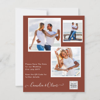Modern PHOTO Wedding Invite QR CODE RSVP Cinnamon