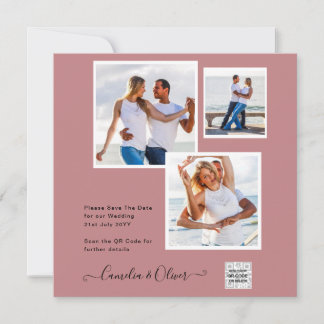 Modern PHOTO Wedding Invite QR CODE RSVP DustyROSE
