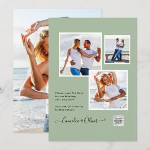Modern PHOTO Wedding Invite QR CODE Rsvp Green