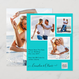 Modern PHOTO Wedding Invite QR CODE RSVP TEAL