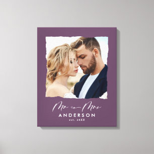 Modern photo wedding personalised Mr and Mrs Canvas Print