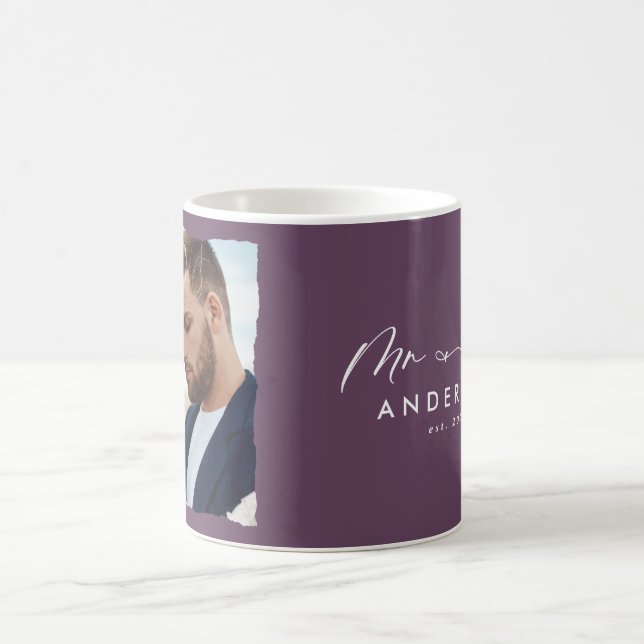 Modern photo wedding personalised Mr and Mrs Coffee Mug (Center)