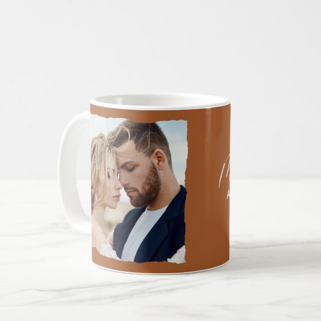 Modern photo wedding personalised Mr and Mrs Coffee Mug (Front Left)