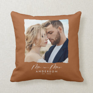 Modern photo wedding personalised Mr and Mrs Cushion