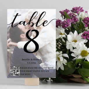 modern photo wedding qr code menu and table number