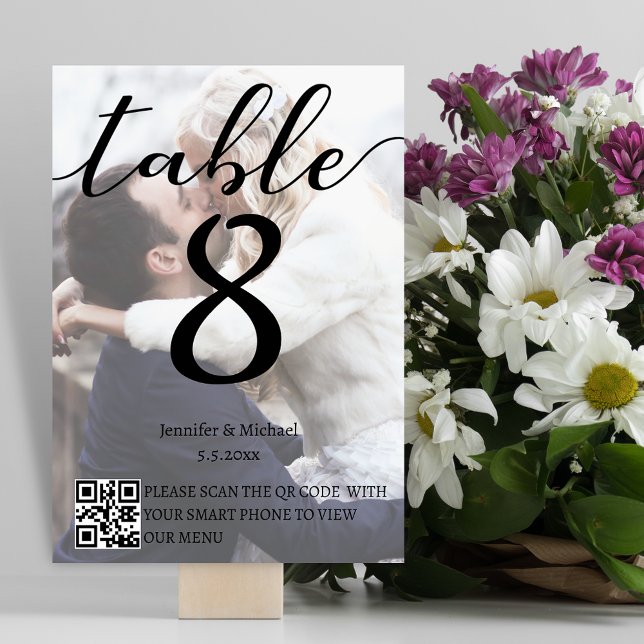 modern photo wedding qr code menu and table table number (Creator Uploaded)